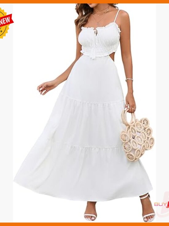 Dresses & Skirts - Summer Floral Maxi Dress Spaghetti Strap Cutout Backless Boho Sundress
